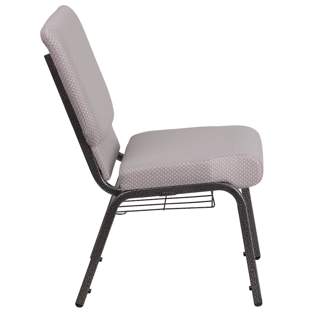 18.5''W Church Chair in Gray Dot Fabric with Book Rack - Silver Vein Frame. Picture 4