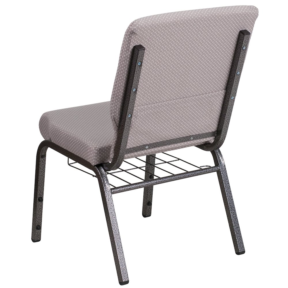 18.5''W Church Chair in Gray Dot Fabric with Book Rack - Silver Vein Frame. Picture 2