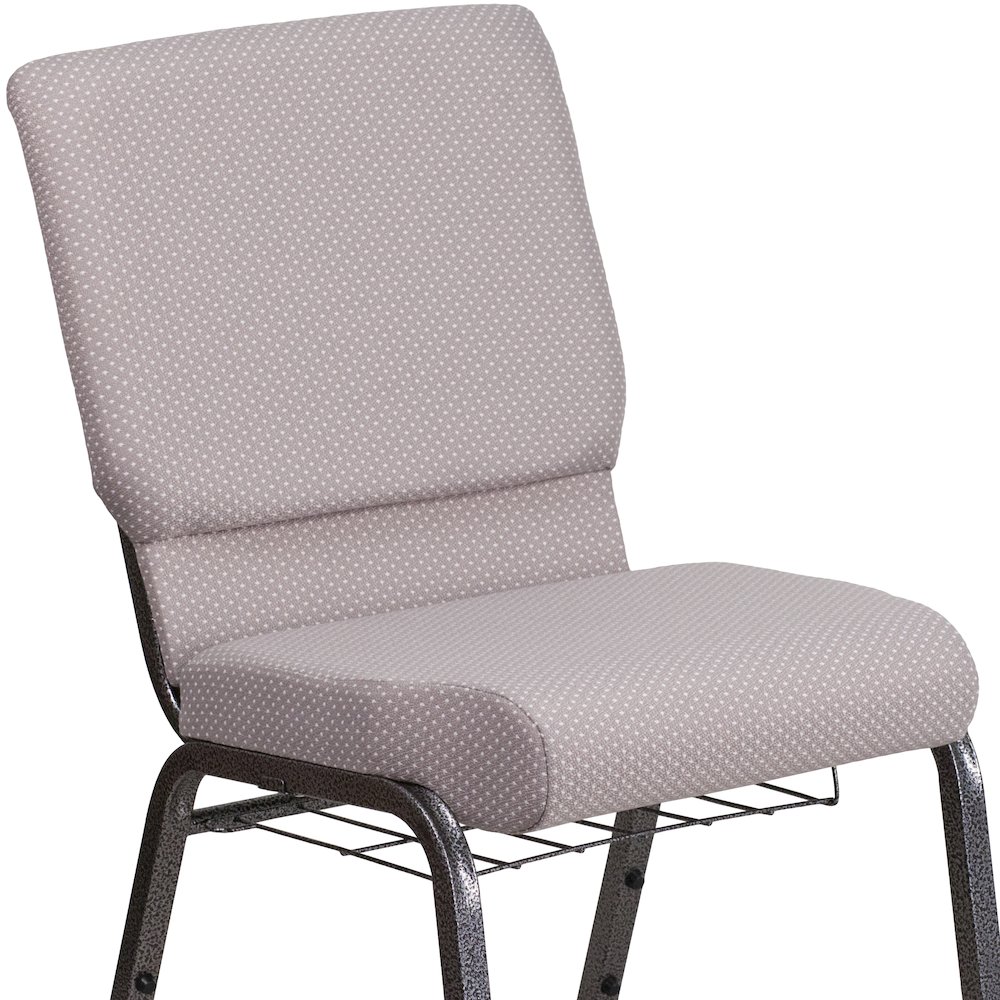 18.5''W Church Chair in Gray Dot Fabric with Book Rack - Silver Vein Frame. Picture 3
