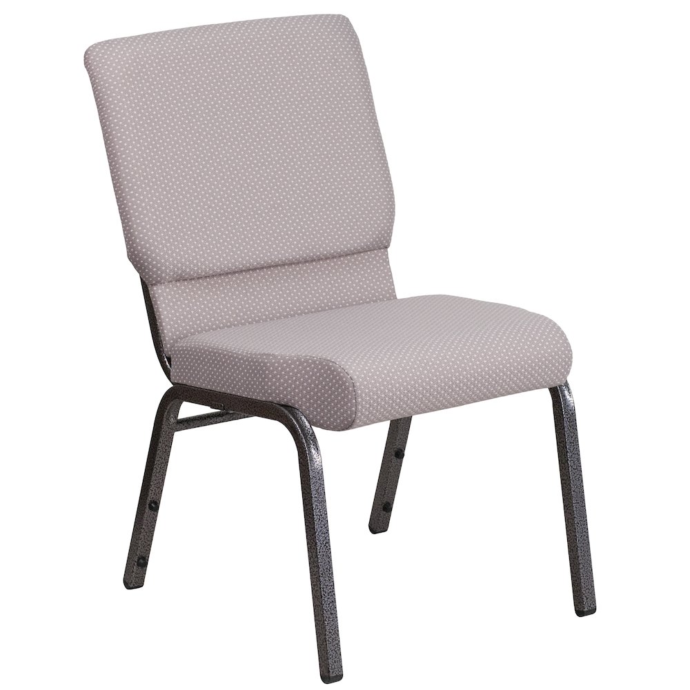 18.5''W Stacking Church Chair in Gray Dot Fabric - Silver Vein Frame. Picture 2