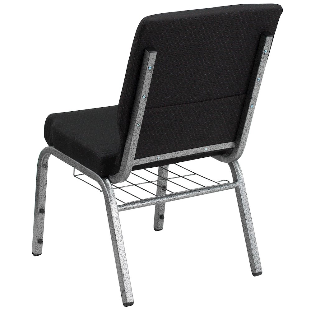 18.5''W Church Chair in Black Patterned Fabric with Cup Book Rack - Silver Vein Frame. Picture 3