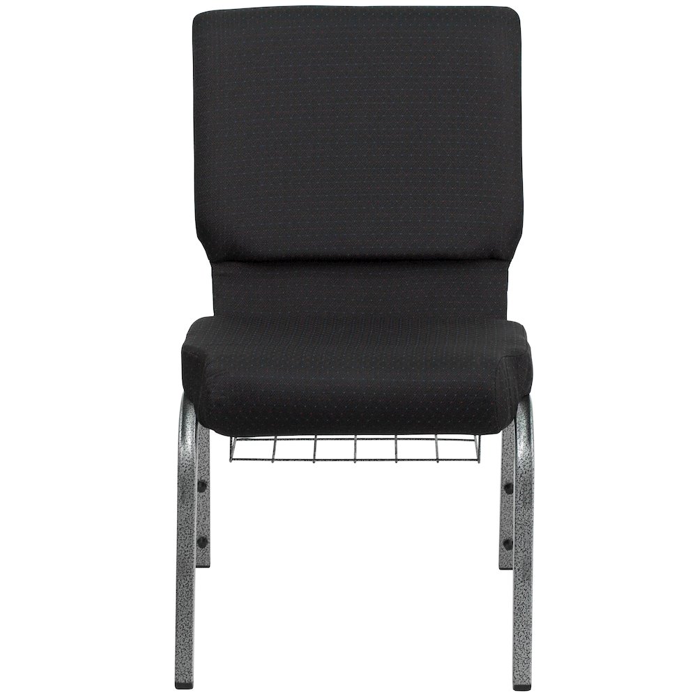 18.5''W Church Chair in Black Patterned Fabric with Cup Book Rack - Silver Vein Frame. Picture 4