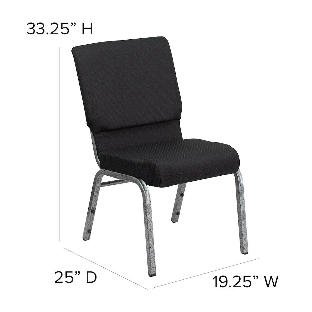 18.5''W Stacking Church Chair in Black Patterned Fabric - Silver Vein Frame. Picture 6