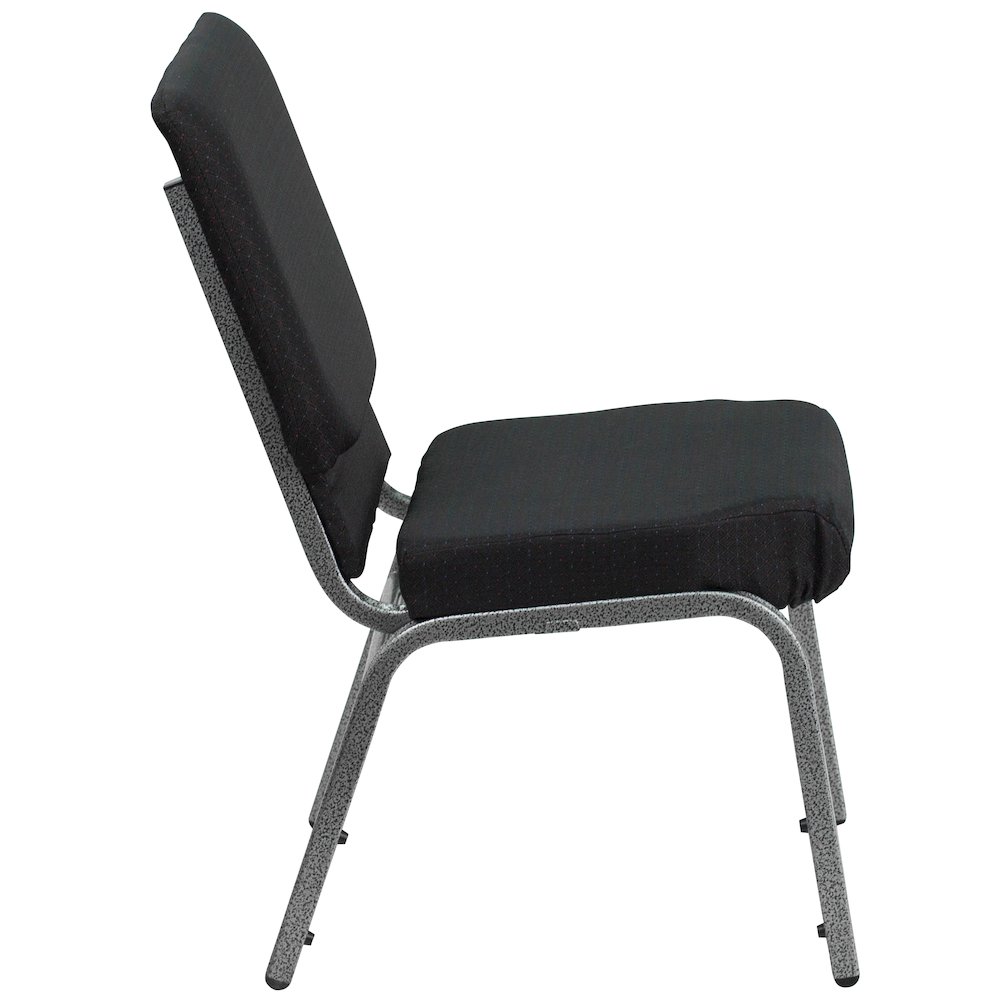 18.5''W Stacking Church Chair in Black Patterned Fabric - Silver Vein Frame. Picture 9