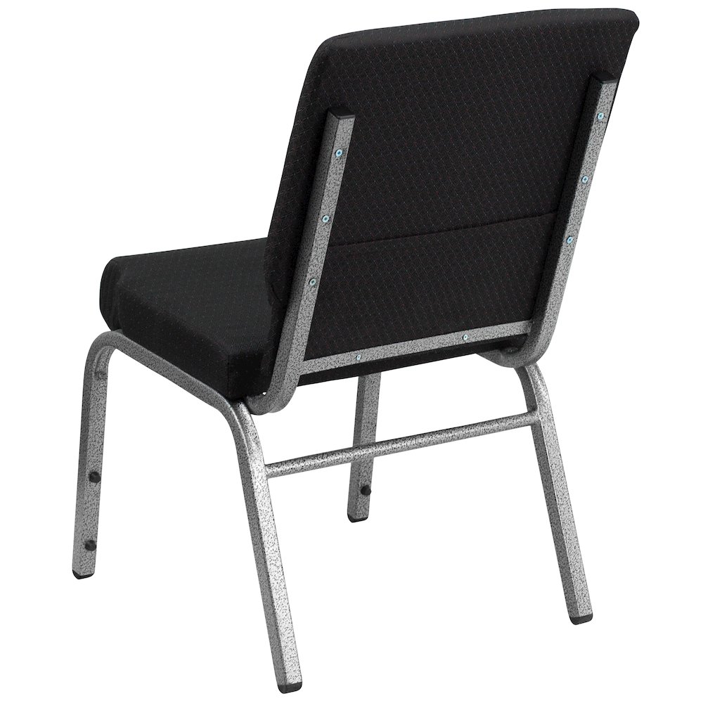 18.5''W Stacking Church Chair in Black Patterned Fabric - Silver Vein Frame. Picture 7