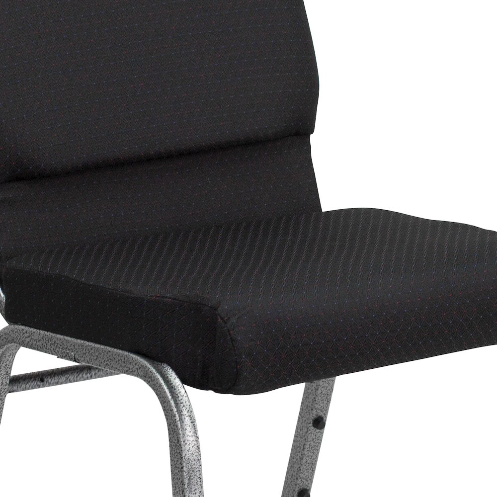 18.5''W Stacking Church Chair in Black Patterned Fabric - Silver Vein Frame. Picture 11