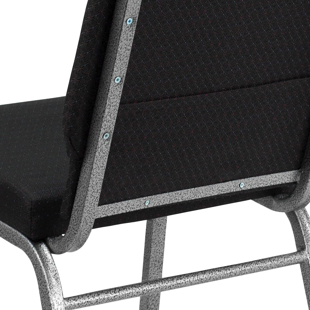 18.5''W Stacking Church Chair in Black Patterned Fabric - Silver Vein Frame. Picture 8