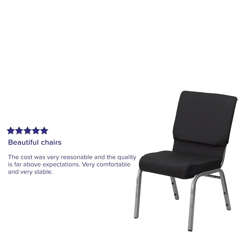 18.5''W Stacking Church Chair in Black Patterned Fabric - Silver Vein Frame. Picture 4