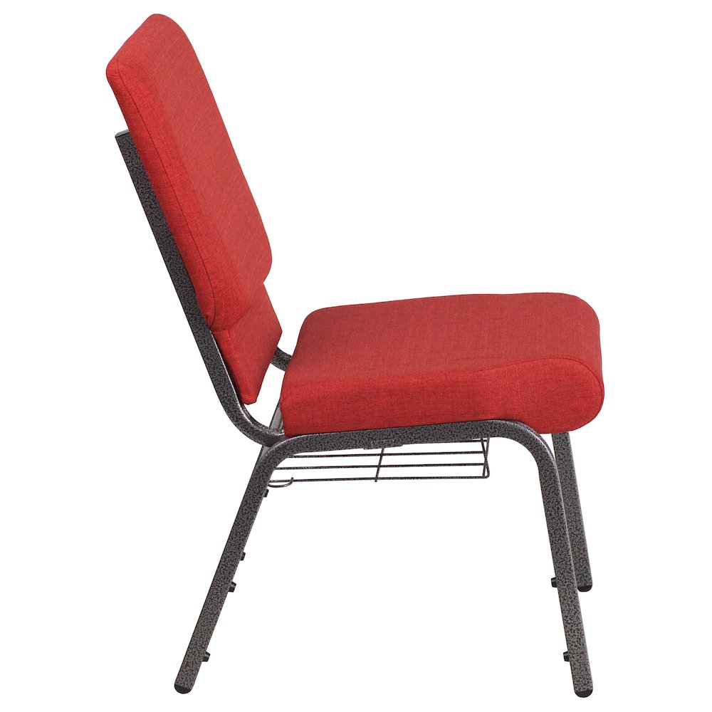 18.5''W Church Chair in Red Fabric with Cup Book Rack - Silver Vein Frame. Picture 3