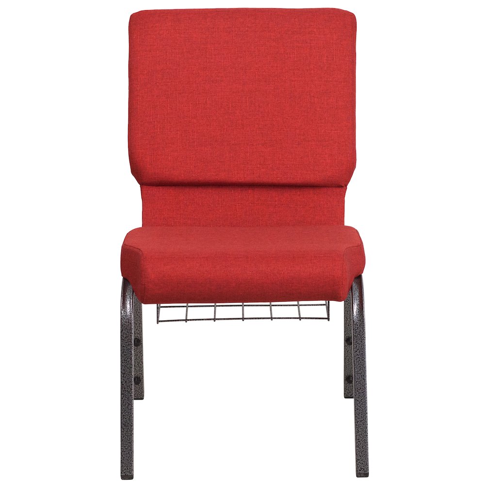 18.5''W Church Chair in Red Fabric with Cup Book Rack - Silver Vein Frame. Picture 5