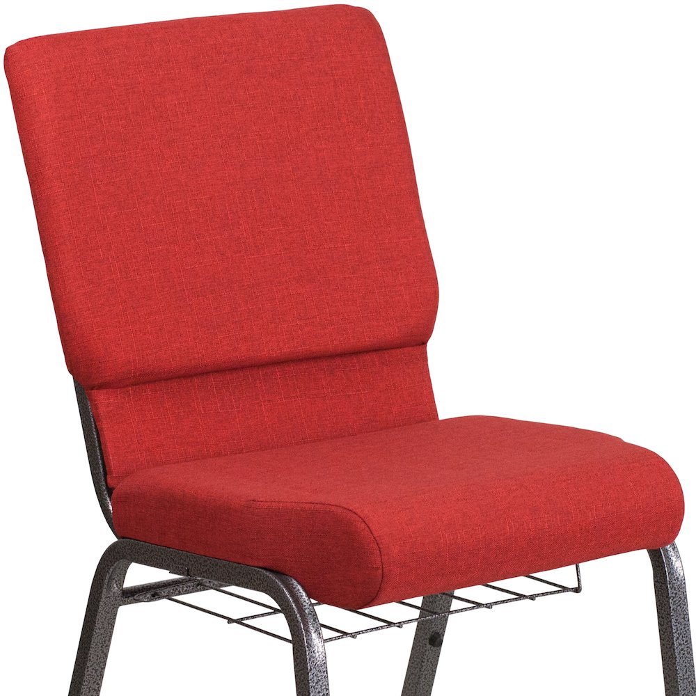 18.5''W Church Chair in Red Fabric with Cup Book Rack - Silver Vein Frame. Picture 3