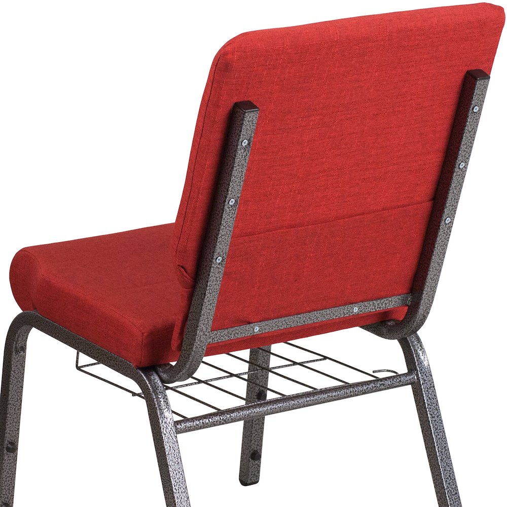 18.5''W Church Chair in Red Fabric with Cup Book Rack - Silver Vein Frame. Picture 6