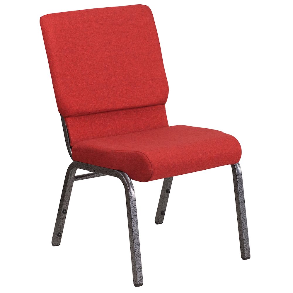 18.5''W Stacking Church Chair in Red Fabric - Silver Vein Frame. Picture 2