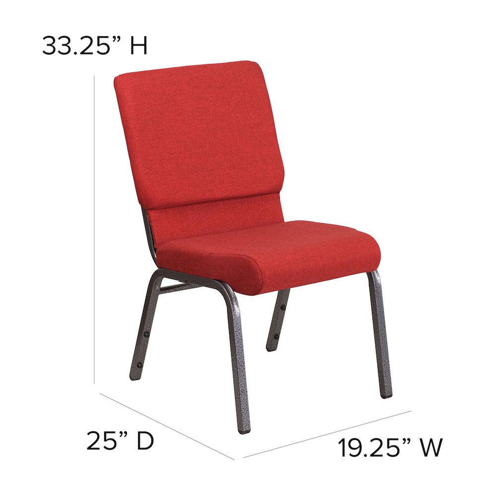 18.5''W Stacking Church Chair in Red Fabric - Silver Vein Frame. Picture 3