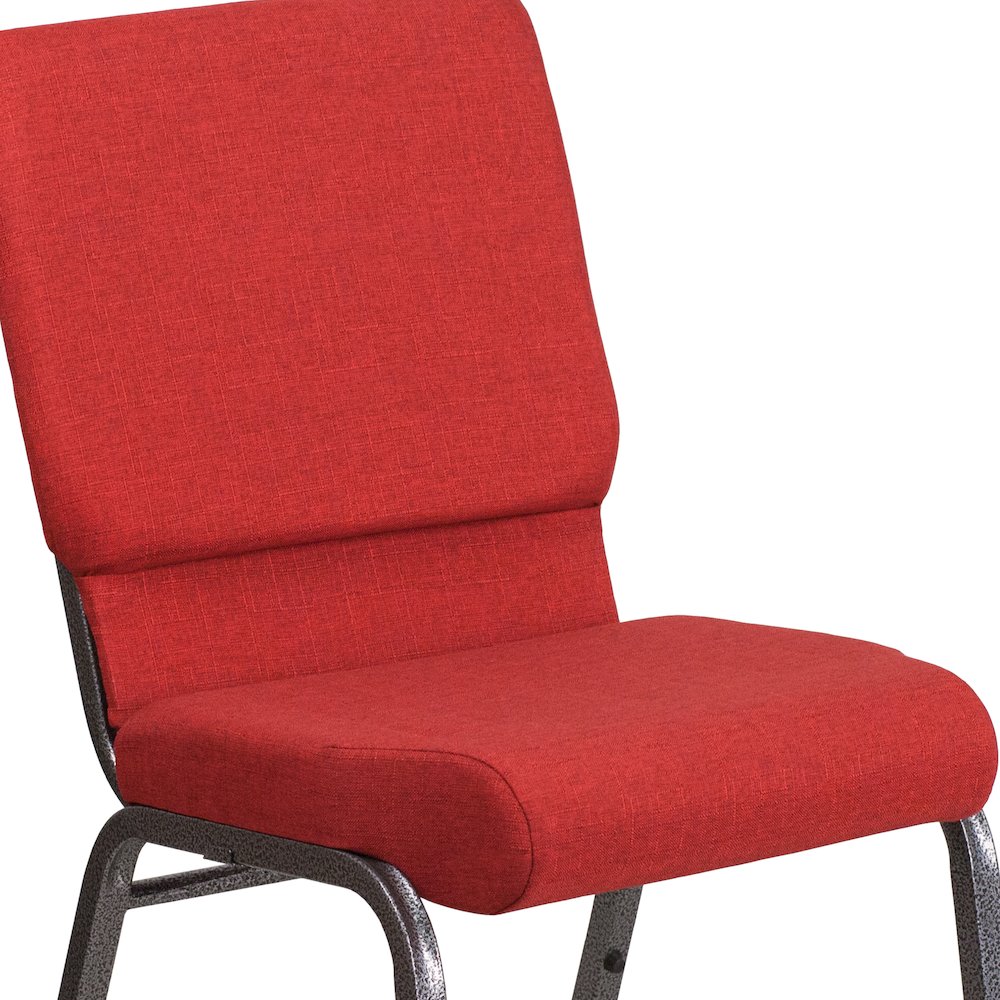 18.5''W Stacking Church Chair in Red Fabric - Silver Vein Frame. Picture 11