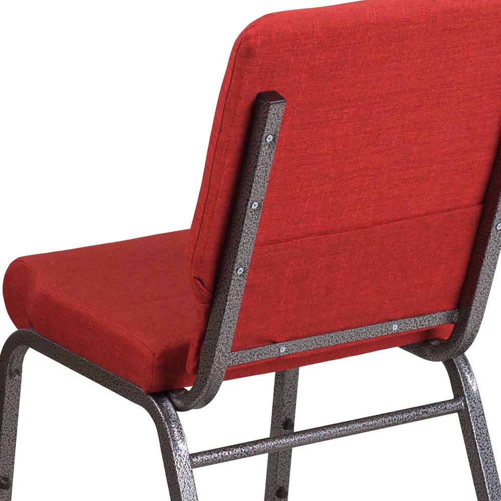 18.5''W Stacking Church Chair in Red Fabric - Silver Vein Frame. Picture 8