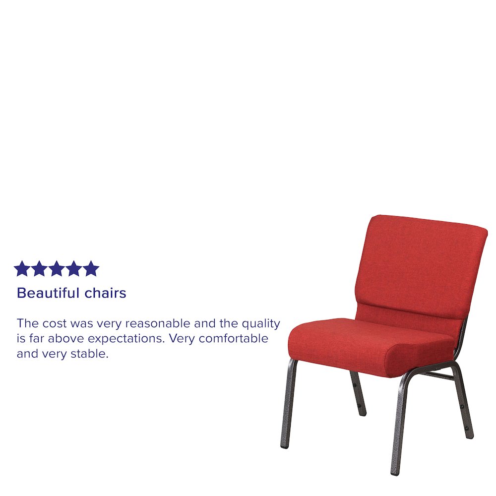 18.5''W Stacking Church Chair in Red Fabric - Silver Vein Frame. Picture 8
