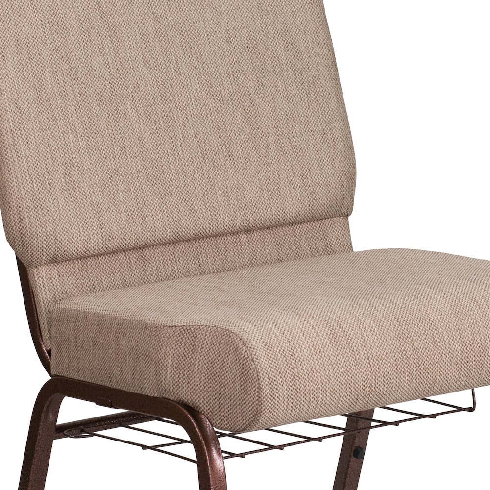 21''W Church Chair in Beige Fabric with Book Rack - Copper Vein Frame. Picture 10