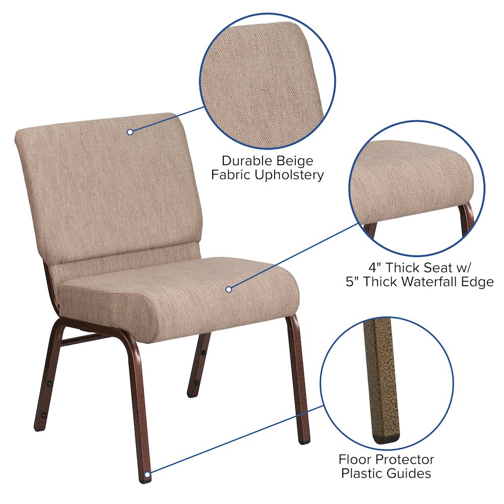 21''W Stacking Church Chair in Beige Fabric - Copper Vein Frame. Picture 6