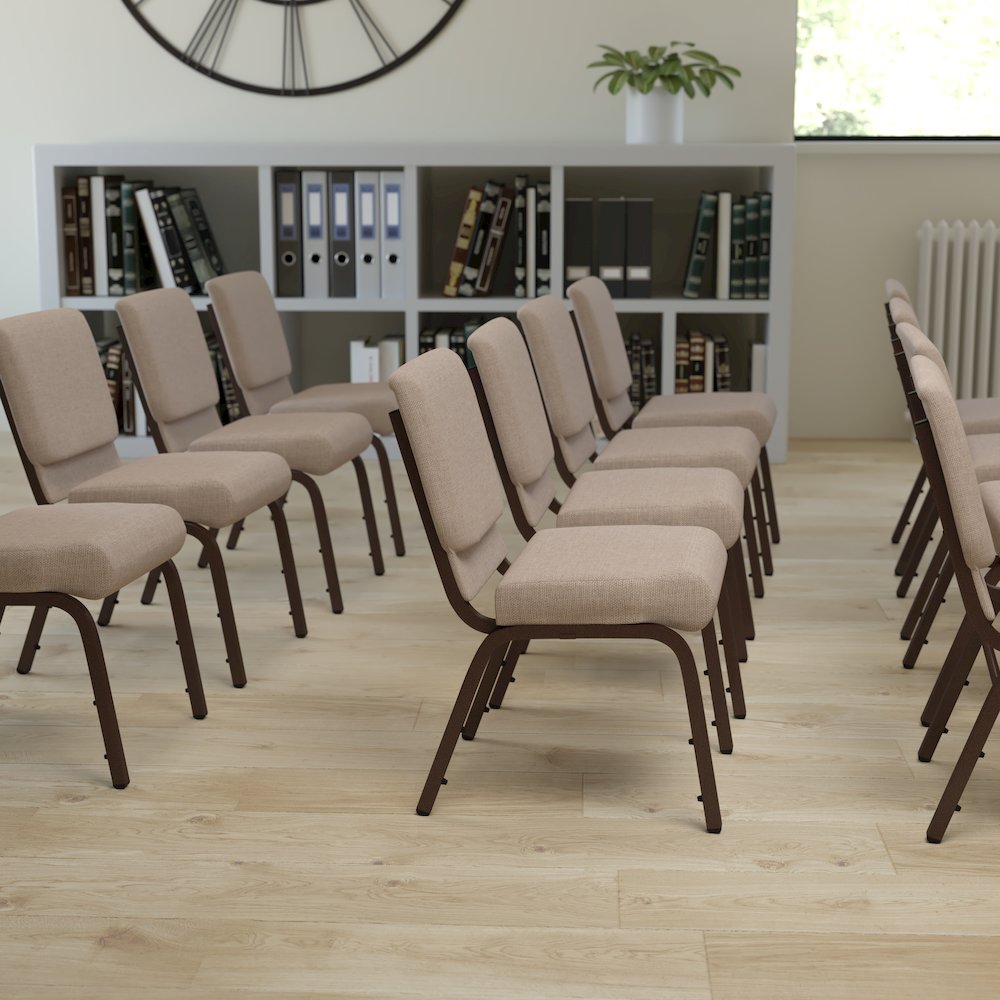 21''W Stacking Church Chair in Beige Fabric - Copper Vein Frame. Picture 9
