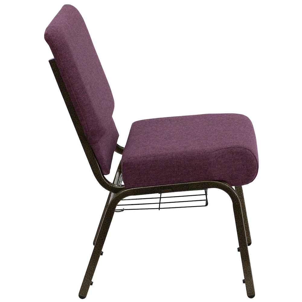 21''W Church Chair in Plum Fabric with Cup Book Rack - Gold Vein Frame. Picture 3