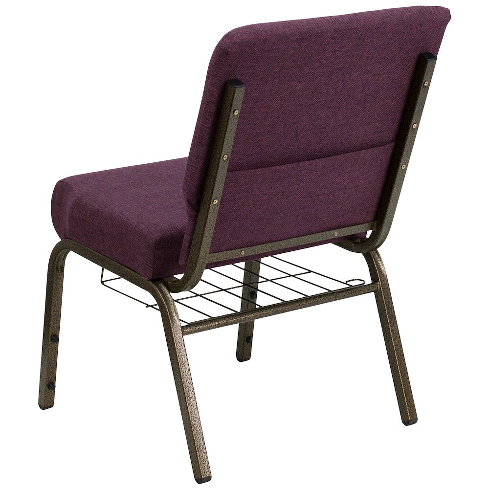 21''W Church Chair in Plum Fabric with Cup Book Rack - Gold Vein Frame. Picture 4