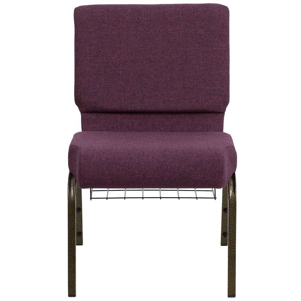21''W Church Chair in Plum Fabric with Cup Book Rack - Gold Vein Frame. Picture 5