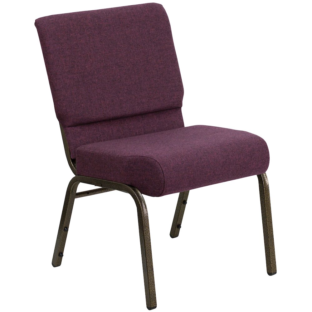 21''W Stacking Church Chair in Plum Fabric - Gold Vein Frame. Picture 1