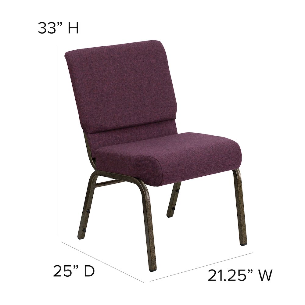 21''W Stacking Church Chair in Plum Fabric - Gold Vein Frame. Picture 6