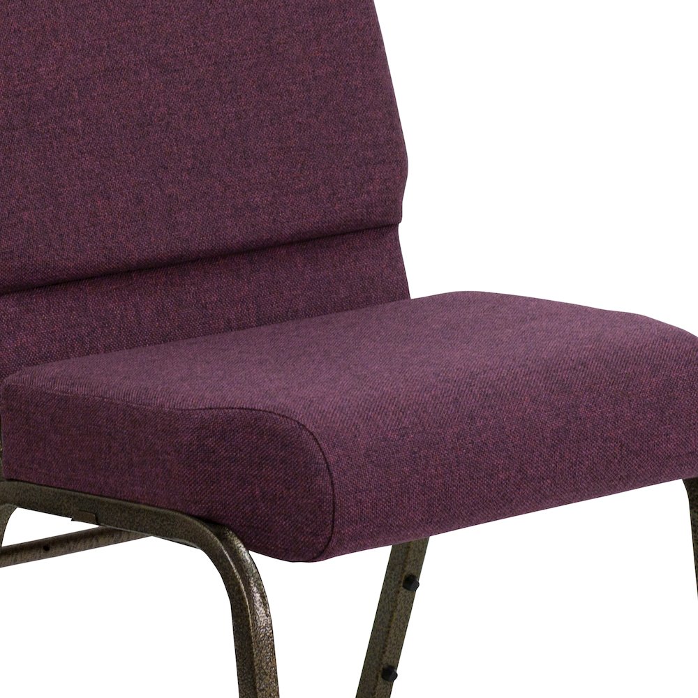 21''W Stacking Church Chair in Plum Fabric - Gold Vein Frame. Picture 11