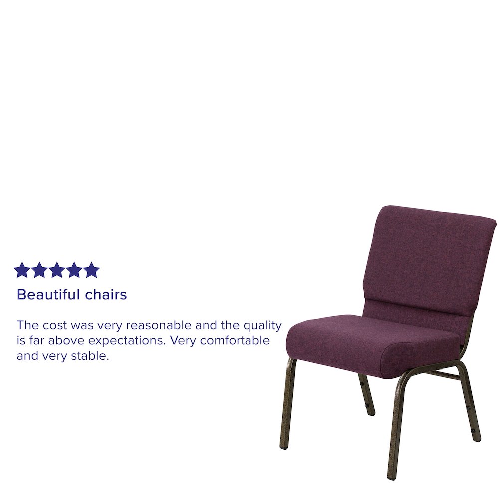21''W Stacking Church Chair in Plum Fabric - Gold Vein Frame. Picture 4