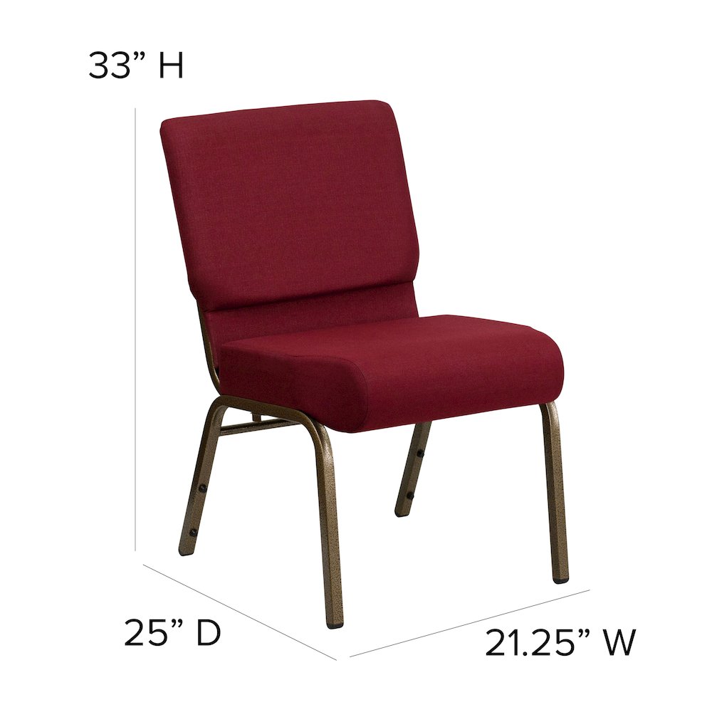 21''W Stacking Church Chair in Burgundy Fabric - Gold Vein Frame. Picture 6