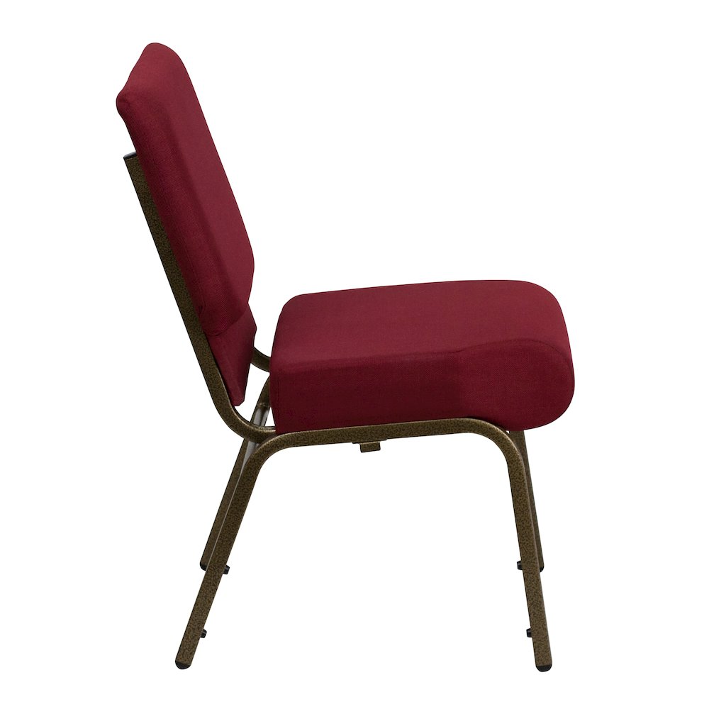 21''W Stacking Church Chair in Burgundy Fabric - Gold Vein Frame. Picture 9