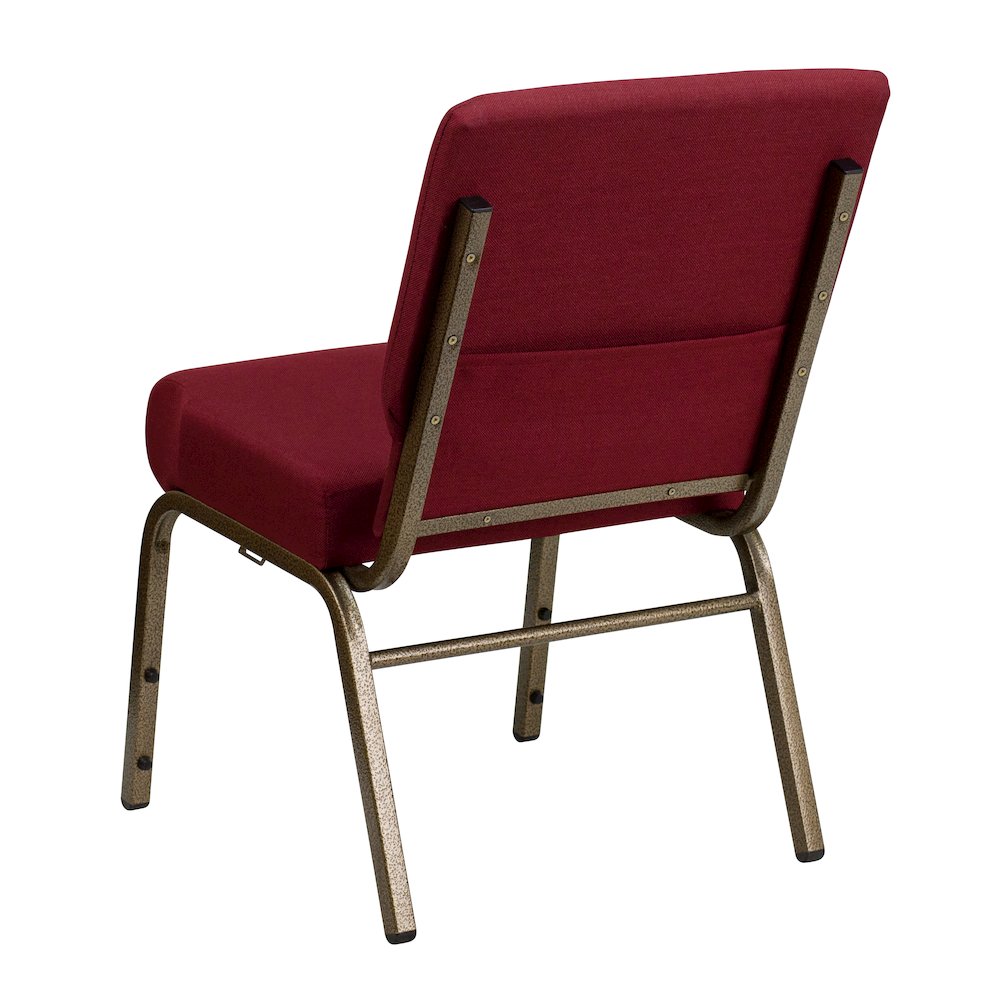 21''W Stacking Church Chair in Burgundy Fabric - Gold Vein Frame. Picture 7