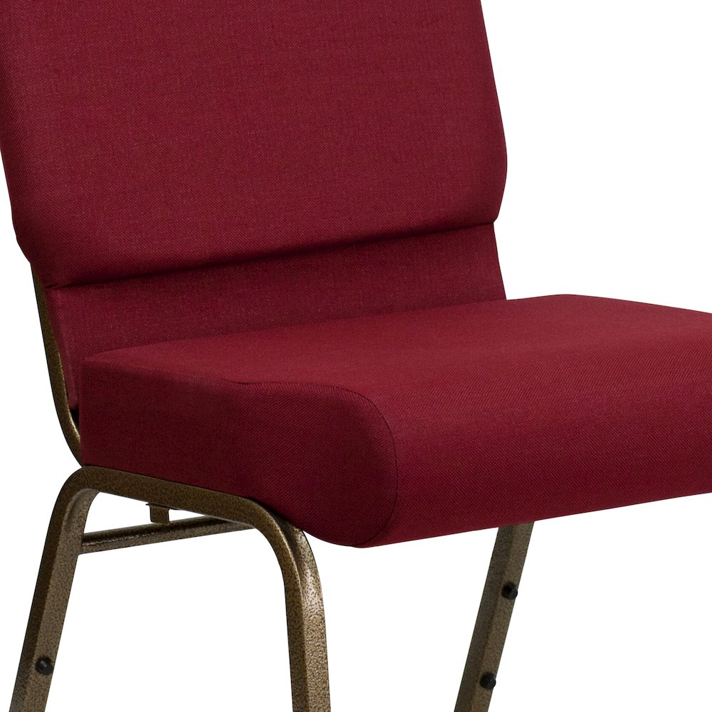 21''W Stacking Church Chair in Burgundy Fabric - Gold Vein Frame. Picture 11