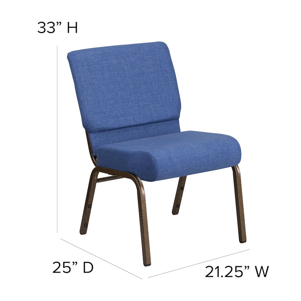 21''W Stacking Church Chair in Blue Fabric - Gold Vein Frame. Picture 2