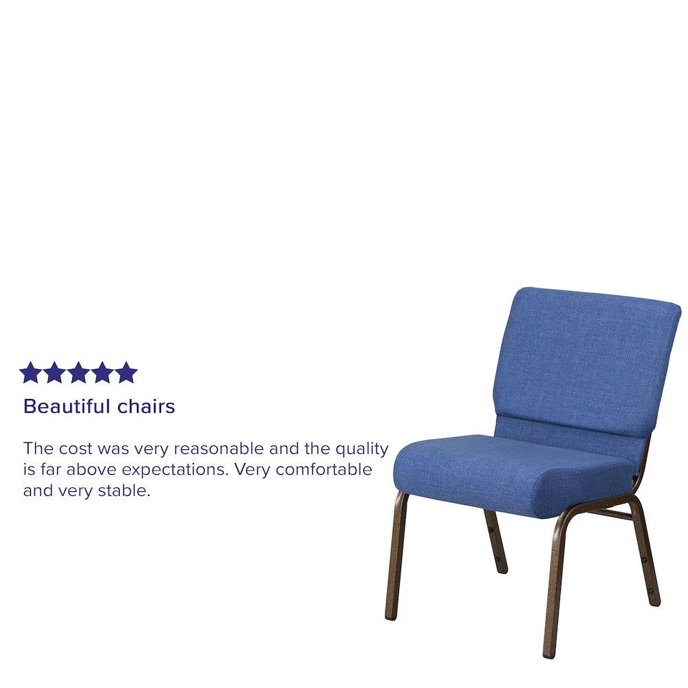 21''W Stacking Church Chair in Blue Fabric - Gold Vein Frame. Picture 10