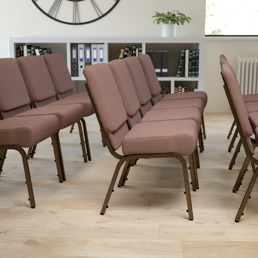 21''W Stacking Church Chair in Brown Dot Fabric - Gold Vein Frame. Picture 6