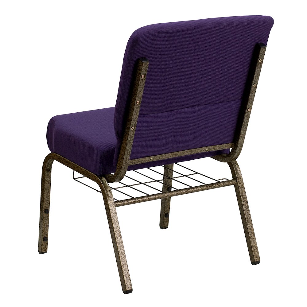 21''W Church Chair in Royal Purple Fabric with Cup Book Rack - Gold Vein Frame. Picture 4
