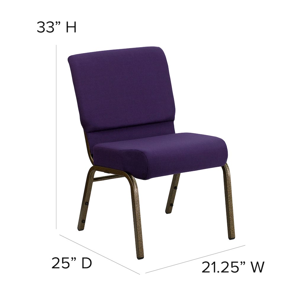 21''W Stacking Church Chair in Royal Purple Fabric - Gold Vein Frame. Picture 2