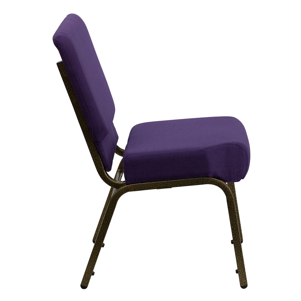21''W Stacking Church Chair in Royal Purple Fabric - Gold Vein Frame. Picture 3