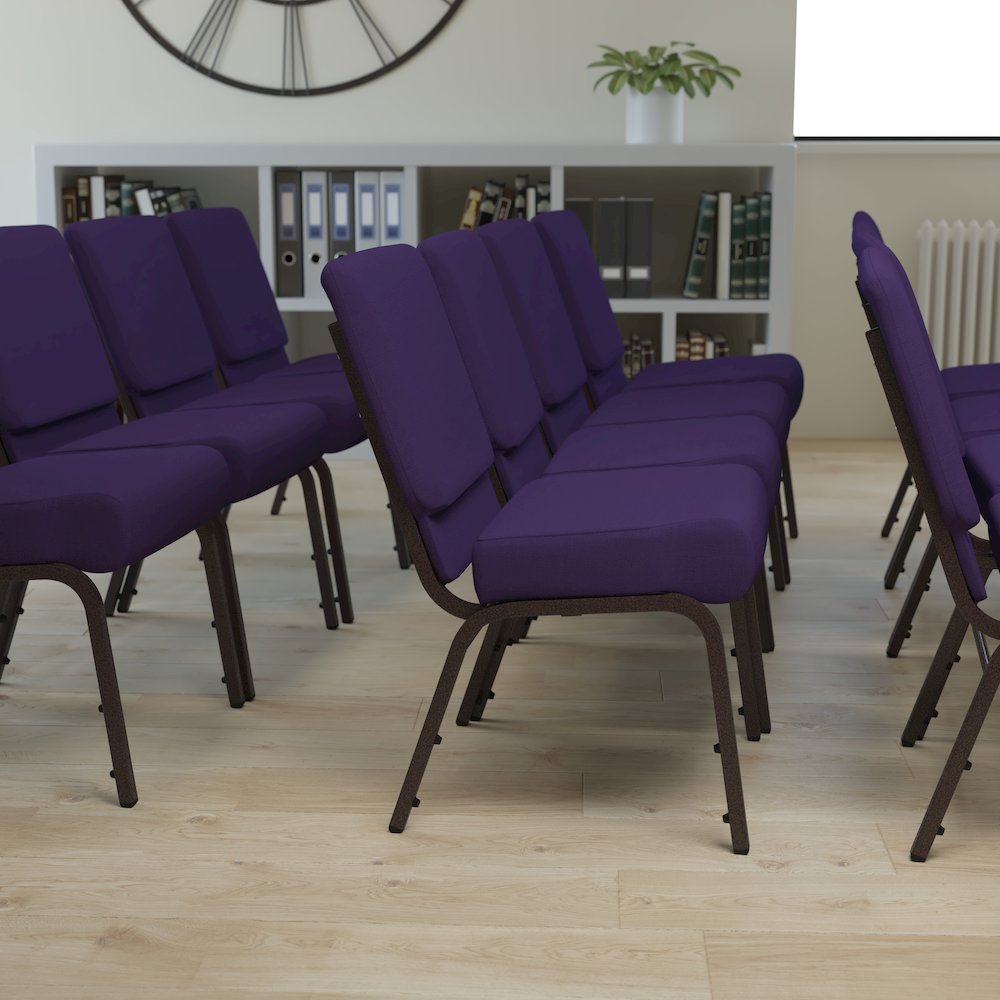 21''W Stacking Church Chair in Royal Purple Fabric - Gold Vein Frame. Picture 9