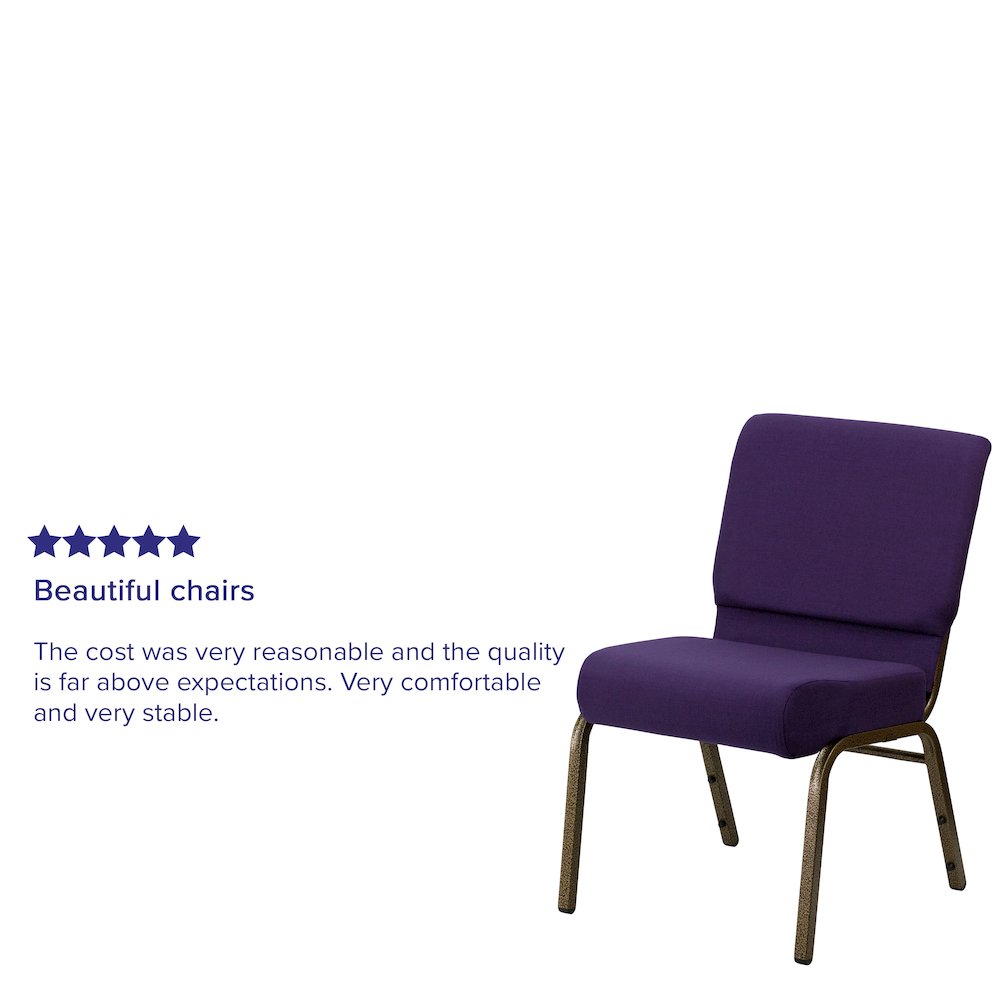 21''W Stacking Church Chair in Royal Purple Fabric - Gold Vein Frame. Picture 10