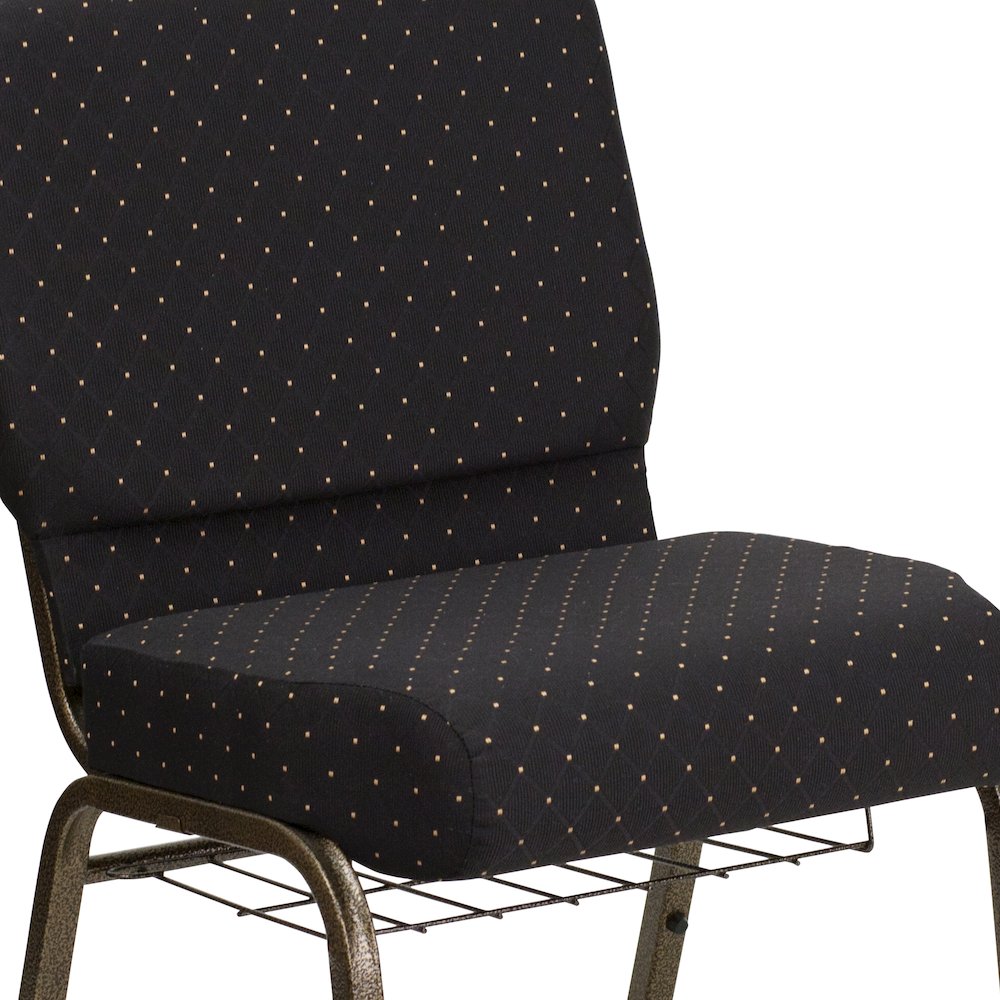 21''W Church Chair in Black Dot Fabric with Cup Book Rack - Gold Vein Frame. Picture 7