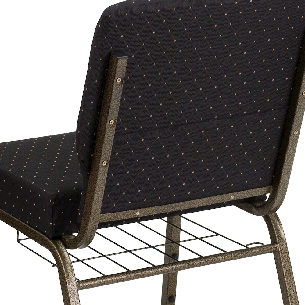 21''W Church Chair in Black Dot Fabric with Cup Book Rack - Gold Vein Frame. Picture 10