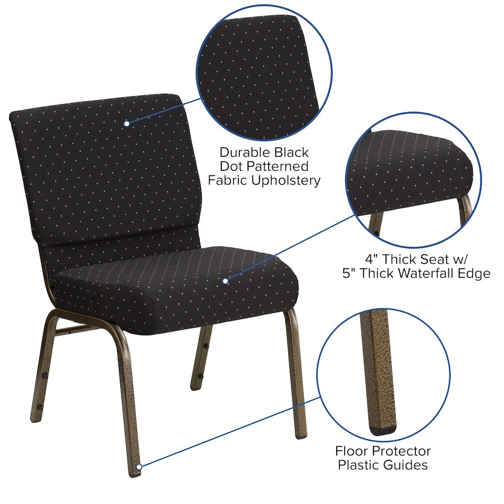 21''W Stacking Church Chair in Black Dot Patterned Fabric - Gold Vein Frame. Picture 6