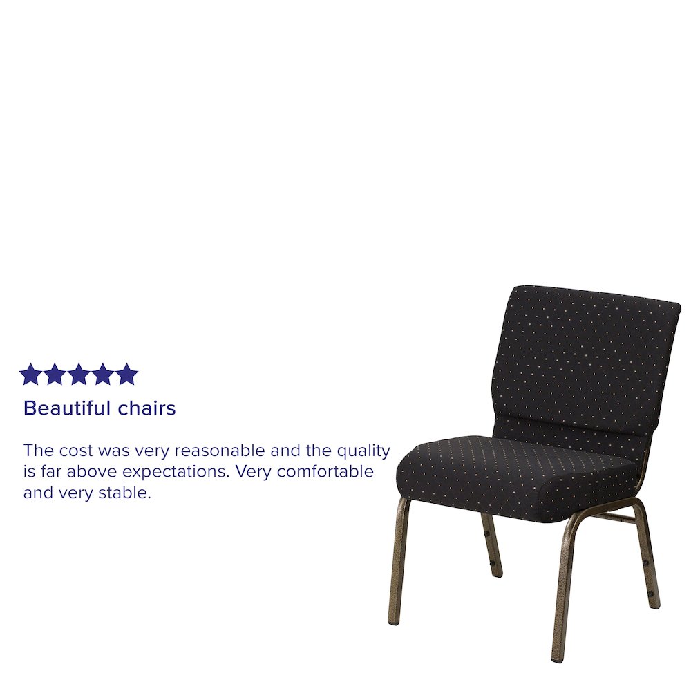 21''W Stacking Church Chair in Black Dot Patterned Fabric - Gold Vein Frame. Picture 10