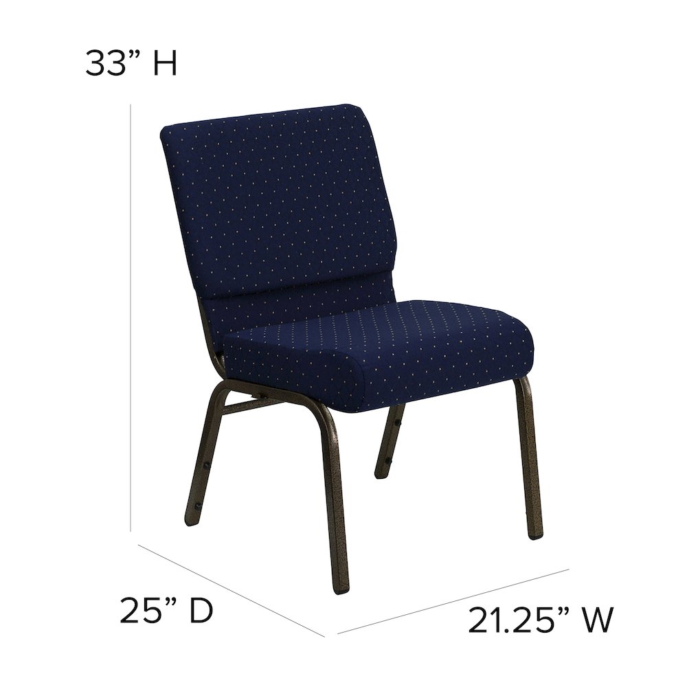 21''W Stacking Church Chair in Navy Blue Dot Patterned Fabric - Gold Vein Frame. Picture 6