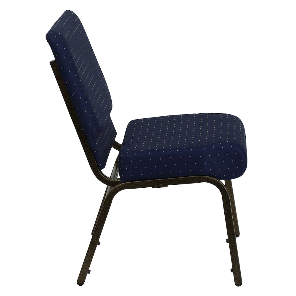 21''W Stacking Church Chair in Navy Blue Dot Patterned Fabric - Gold Vein Frame. Picture 9