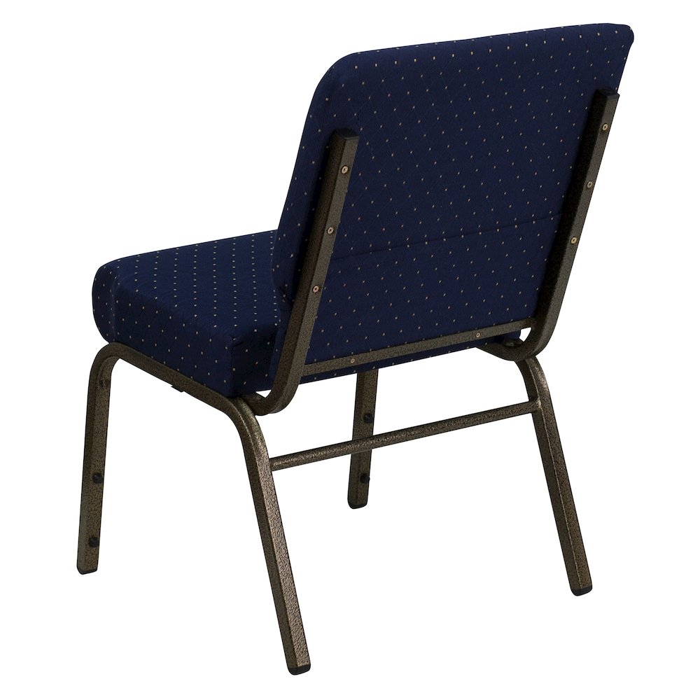 21''W Stacking Church Chair in Navy Blue Dot Patterned Fabric - Gold Vein Frame. Picture 7